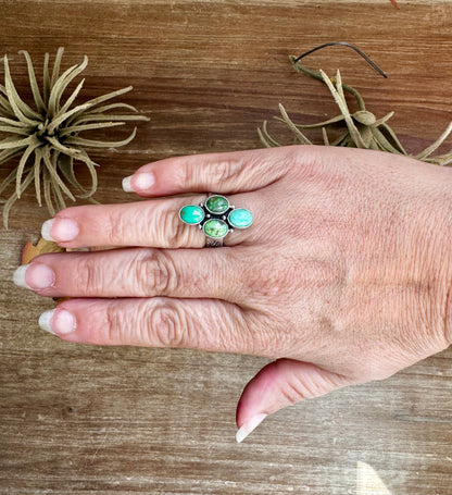 Adjustable Ring with 4 Green Turquoise Stones