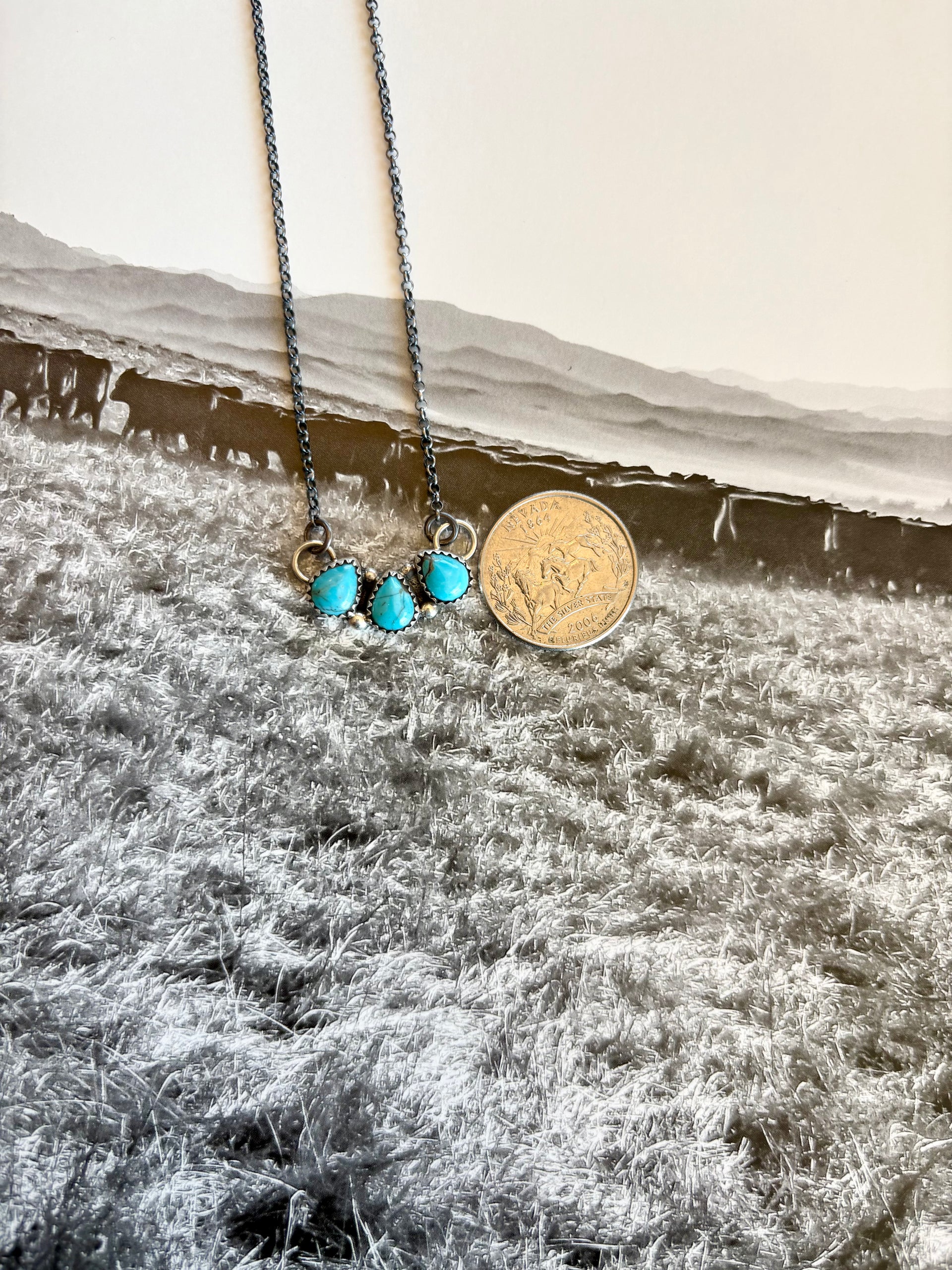 Triple Stone Kingman Bar Necklace