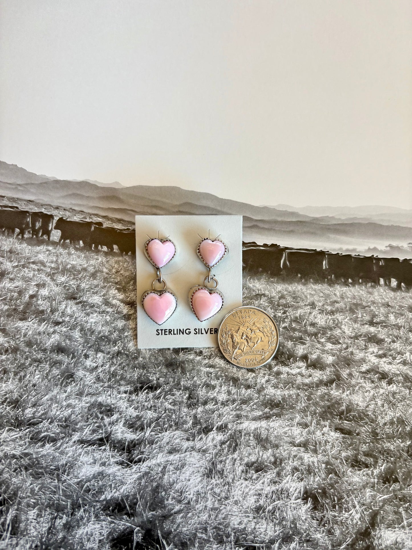 Pink Conch Double Heart Studs