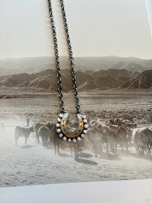 Pink Conch Horseshoe Necklace