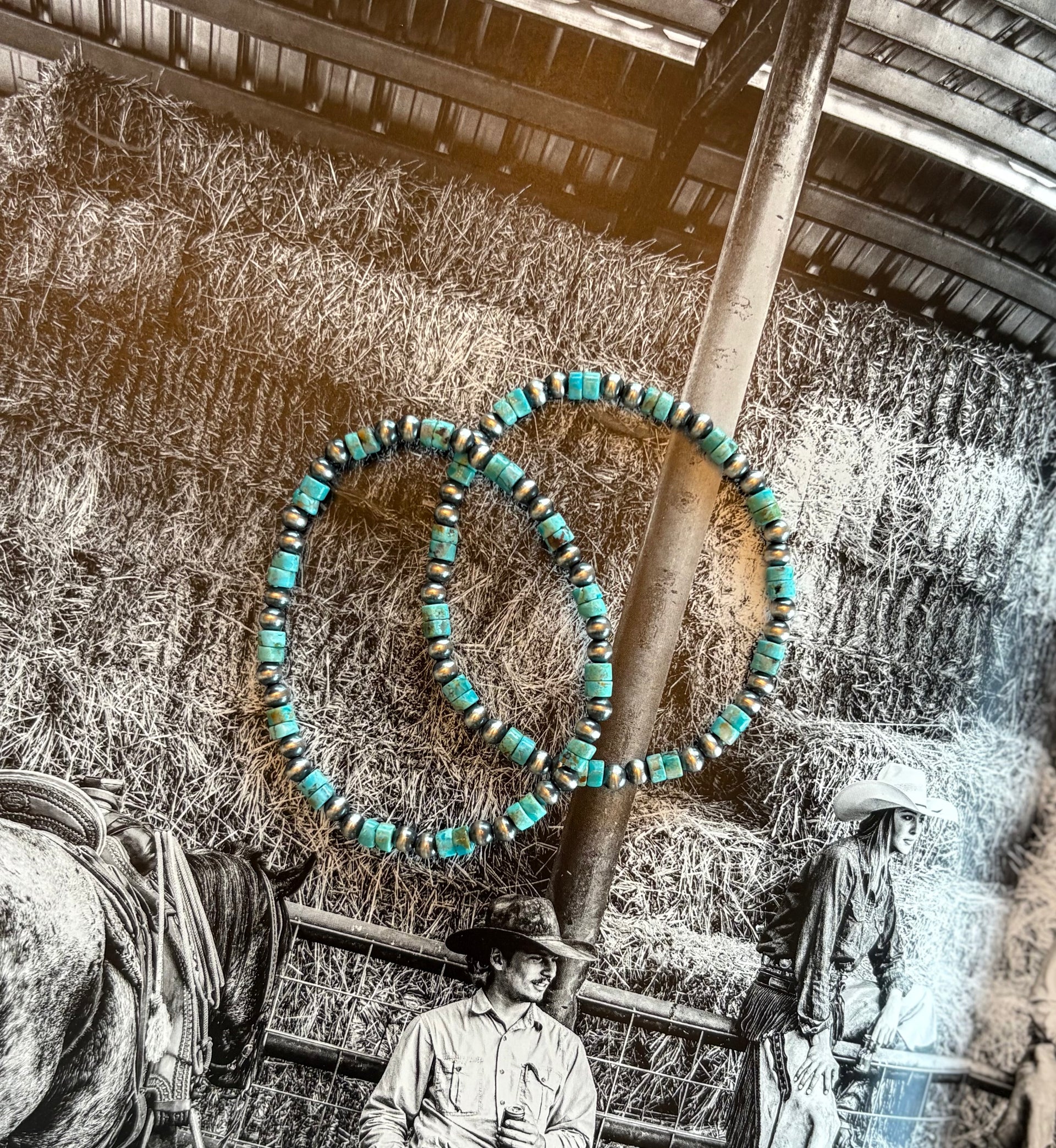 4mm Pearl & Turquoise Stretch Bracelet