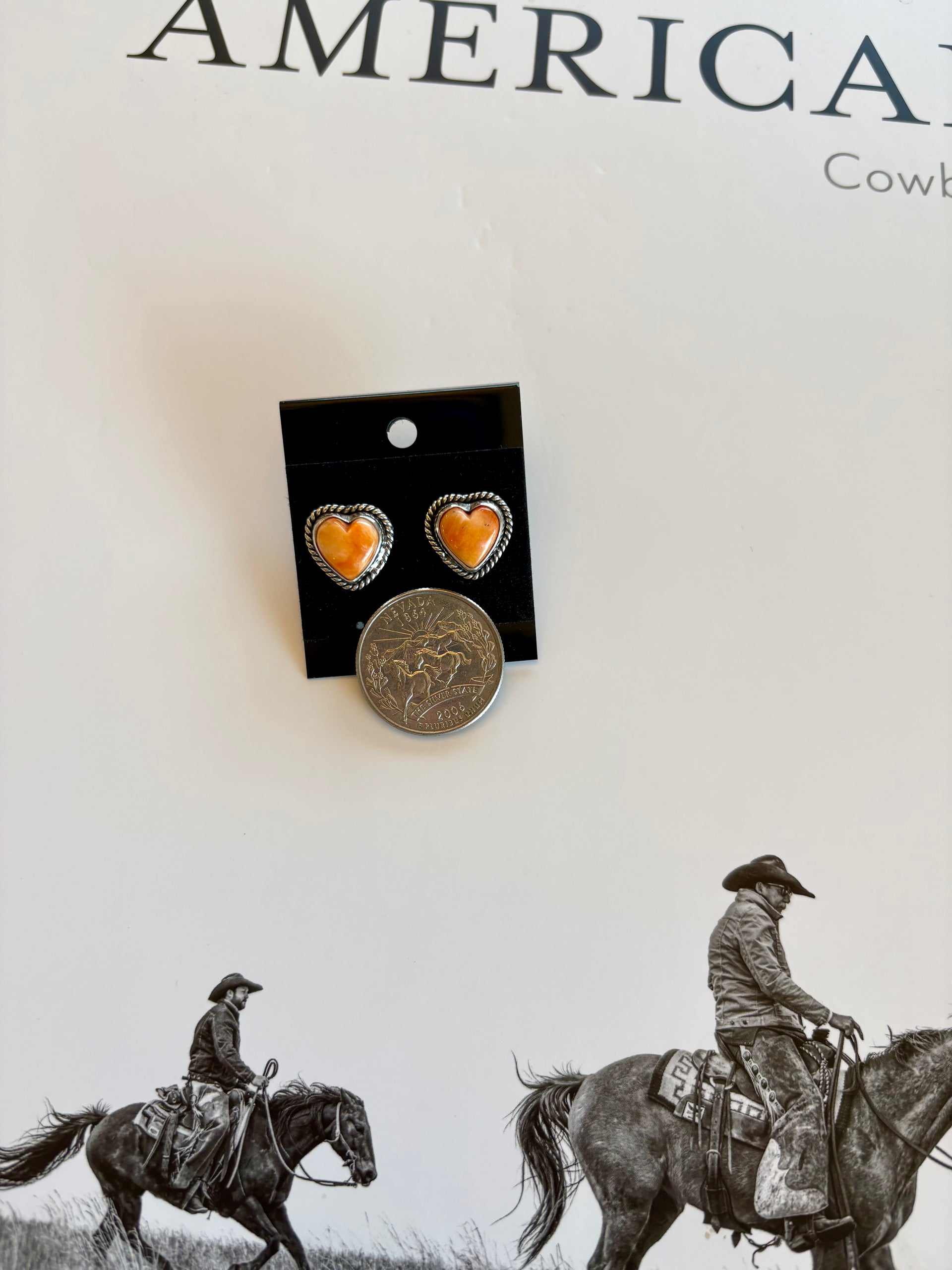 Orange Spiny Heart Studs