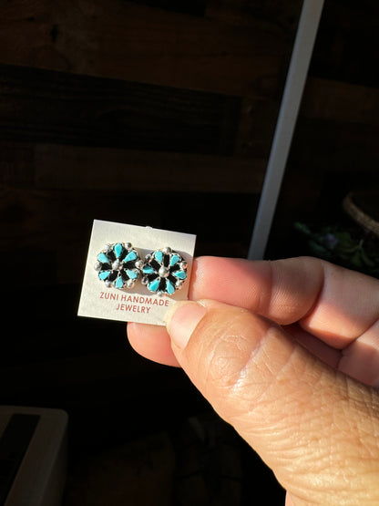 Small Cluster Earrings – Blue Kingman Turquoise & Sterling Silver